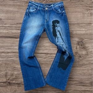 Blue Graphic Women's Flare Jeans Y2K